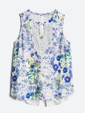 Daniel Rainn Quin Keyhole Crochet Blouse Tank Top Floral Size Large Shirt